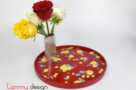 Red round lacquer tray hand-painted with peach blossom 30cm
